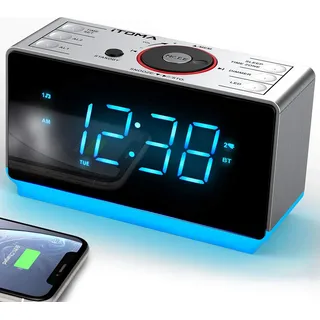 iTOMA Radiowecker mit Bluetooth FM Radio Dualalarm Dimmer USB Ladefunktion