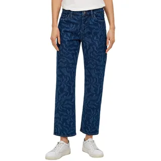 5-Pocket-Jeans S.OLIVER "Karolin" Gr. 46, N-Gr, blau (darkblue floral) Damen Jeans Weite mit floralem Muster