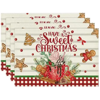 Jooehyer 4 Stück Weihnachtsbäume, Schnee, Rosa, Weihnachts-Tischsets, Winter-Tischsets für Küche, Esszimmer, Dekoration K