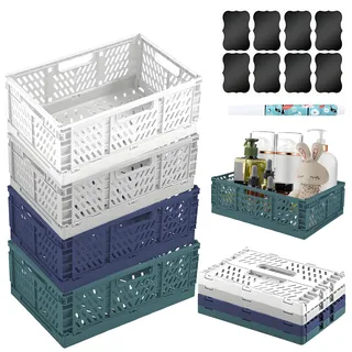 Kiswleon 4 Stücke Klappbox Plastik,22*15*8.7cm Mini Klappbox Klein,Klappboxen Faltbar Stabil für Klappkiste Groß,Klappkorb Faltbar,Klappkiste Klein für Kinderzimmer,Küche,Arbeitszimmer