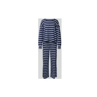 Pyjama mit Logo-Stitching und elastischem Logo-Bund, Dunkelblau, S