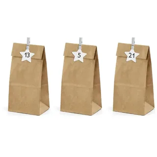 Adventskalender Tüten zum Befüllen 8x6,5x21cm Papier Set - Braun