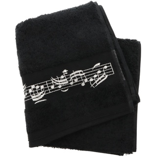 Musikboutique schwarzes Handtuch mit eingewebter Notenbordüre und Notenschlüssel