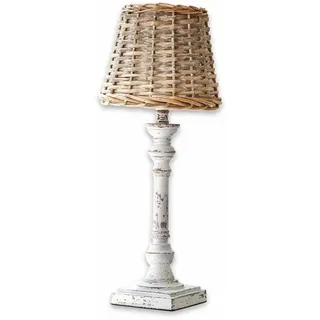 LOBERON Tischlampe Noelie, braun/antikweiß | handarbeit gefertigt, Braun/Antikweiß, bezaubernder Rattan-Schirm – Rattan