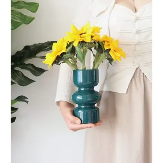 Glas Blasen Vase 19,8 cm, dunkelgrün, für Blumen, dreischichtig