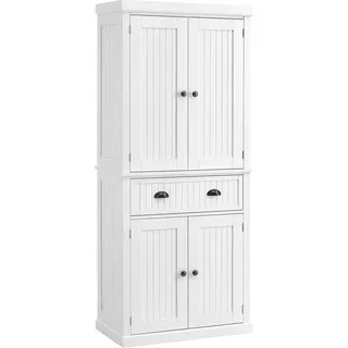 HOMCOM Küchenschrank Küchenbuffet im modernen Stil Geschirrschrank mit Schränken mit Türen, verstellbaren Regalen und Schublade, Aufbewahrungsmöbel für Esszimmer, Wohnzimmer, 76,2 x 40,2 x 183 cm, weiß   Aosom