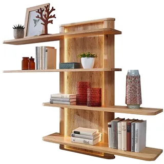Lomadox Wandregal WELLAND-69, 160 cm breit, Eiche massiv geölt mit LED-Beleuchtung braun