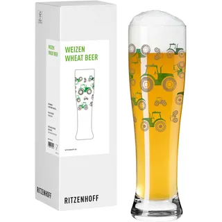 RITZENHOFF 8184002 Weizenbierglas 500 ml, Serie Farm, Nr.3, mit Traktor Motiv in Grün und Grau - Made in Germany