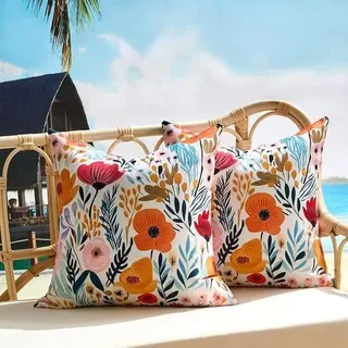 Set Aus 2 Wasserdichten Outdoor-kissen, Quadratische Dekokissen Mit Rosa-orangefarbenem Blumenmuster, Perfekt Für Frühling Und Sommer, Für Terrasse, Zelt, Bett, Sofa Oder Wohnzimmer.