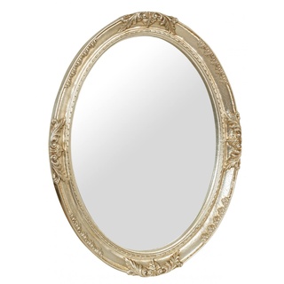 Biscottini Großer Wandspiegel 93 x 3,5 x 72 cm, ovaler Spiegel, hergestellt in Italien, Badezimmerspiegel mit Silber-Finish