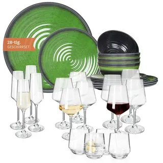 Moritz Geschirr-Set Camping Geschirr Stone Green + 16 Milano Gläsern