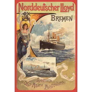 Schatzmix Schiff Nordd. Lloyd Bremen Amerika/Asien/Australien Deko 20x30 cm Blechschild, Blech, Mehrfarbig