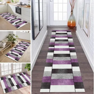 Teppich Läufer Lang Flur Küche rutschfest Waschbar Küchenläufer 60X160CM Rosa Lila Grau Weiß Schwarz Teppichmatten Polyester Korridor Teppichläufer Flur Wohnzimmer Schlafzimmer Schmutzfangmatte