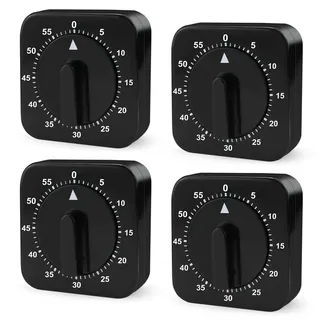 WIYETY Mechanischer Küchentimer Kurzzeitmesser Analoger: 4 Stück Eieruhr 60 Minuten Mechanischer Küchentimer, Kurzzeitwecker Funktion für Haushalt Kochen Sport Studieren(Schwarz)