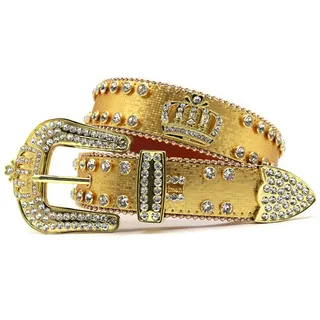 YOPADO Damen Herren Strass Ledergürtel Bling-verzierter Cowgirl Krone Western Glitzer Gürtel Punk Strasssteine Gürtel für Jeans Hosen Kleids(100cm/waist:33", Gold)