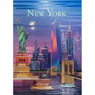 GLIDIAM Diamond Painting New York Stadt Poster, Diamant Malerei Bilder Landschaft Reiseposter, 30x40cm DIY Full Drill Basteln Erwachsene, Mosaik Stickerei Kreuzstich Geschenk für Wanddeko Wohnzimmer