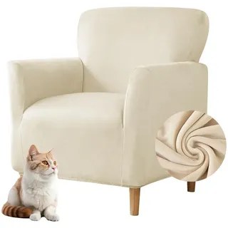 DSAoTeng Samt-Sesselhusse, 1 Stück, Stretch-Sofabezug, einfarbig, Stuhlhussen für Sessel, abnehmbar, waschbar, rutschfest, Sofamöbelschutz für Wohnzimmer, Beige