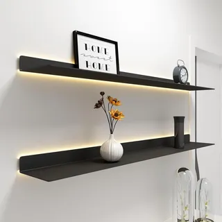 Wandregale, mit LED-Licht beleuchtete Bücherregale, schwebender Organizer für die Inneneinrichtung, langlebige Metallregale zur Aufbewahrung, 1 Stück, schwarz, 180 x 20 x 6 cm