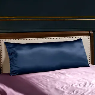 THXSILK 25 Momme Seide Kissenbezug für Haar und Haut - Maulbeerseide Kissenbezug - Hypoallergen mit Versteckter Reißverschluss - Pure Seide auf Beide Seiten ... (Marineblau, 40x145cm)