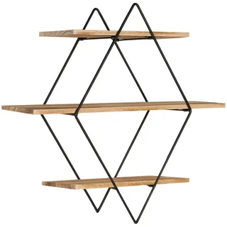 IDMarket Wandregal Raute 3 Ebenen Holz und Metall Industriedesign