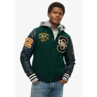 Superdry für Herren. M5012088A Bomberjacke mit Kapuze und grünem Universitätsabzeichen (M), Lässig, Wolle