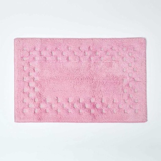 Homescapes Badematte rutschfest Badteppich Karo 45 x 75 cm 100% Reine Baumwolle saugstark & pflegeleicht rosa
