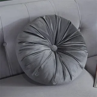 Rundes Sofakissen, Samt, weich, plissiert, Meditation, Bodenkissen, dekoratives Kissen für Wohnzimmer, Sofa, Bett, Auto, Stuhl, 35 cm (Grau)