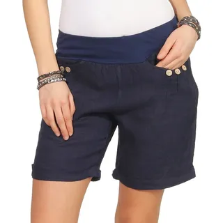Mississhop Leinenhose Damen Shorts Leinenshorts Bermuda 100 % Leinen kurze Hose 293 blau L (entspr. 36)