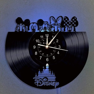 Smotly Vinyl-Wanduhr, Mickey Mouse Vintage Clock LED hängende Nachttischlampe 7 Farbe Wanduhr, Cartoon Uhr Disney-Geschenke Geburtstags-Geschenke handgemachte Hauptwanddekor,D,with Light