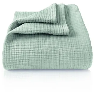 Laynenburg Tagesdecke Musselin aus 100% Baumwolle – Baumwolldecke, Kuscheldecke, Wohndecke als Sommerdecke, Bett-Überwurf, Couch-Überwurf, Sofa-Decke grün 150 cm x 200 cm