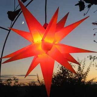 Weihnachtsstern Außenstern Stern rot mit gelben Spitzen, Adventsstern, Faltstern, wetterfest, frostsicher, ca. 55 - 60 cm, inklusive Glühbirne, neue Ausführung - kein störanfälliger Trafo nötig!