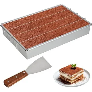Allecto plus – Rechteckiger Backrahmen, verstellbare Backform, Antihaftbeschichtung, Aluminiumlegierung, 4 Fächer, Spatel, Kuchenbacken