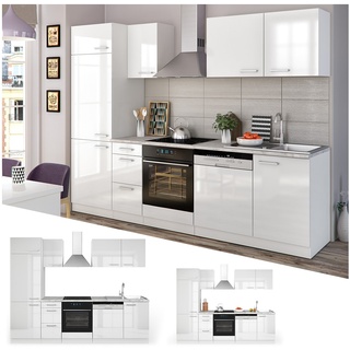 Vicco Küche 270 cm Küchenzeile Küchenblock Einbauküche Weiß Hochglanz