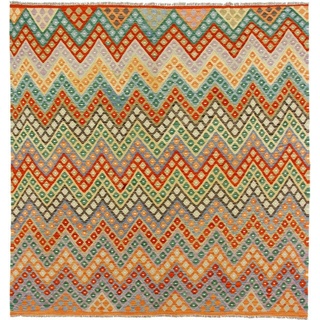 Orientteppich Kelim Afghan 269x270 Handgewebter Orientteppich Quadratisch, Nain Trading, quadratisch, Höhe: 3 mm rot