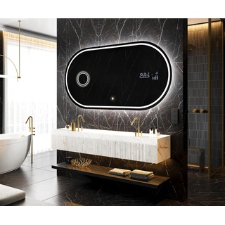 Artforma Oval Form Badspiegel mit LED Beleuchtung 130x70 cm | Moderner Industrial Wanspiegel Beleuchtet Nach Maß | POK231 | Wählen Sie Zubehör | Lichtspiegel Badezimmerspiegel