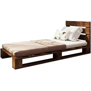 Lermowood Palettenbett M1 aus Holz 100 x 200 cm Eicheu mit Kopfteil Holzbett 20cm Stabiles Seniorenbett Kinderbett Jugendbett Gästebett erhöhtes Einzelbett Bettgestell Futonbett Komforthöhe Naturholz