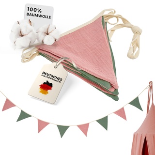 LILIMAUS Wimpelkette Stoff [in 12 Farben] Wimpelkette Kinderzimmer - 100% Baumwolle Handmade Girlande Stoff - Wimpelkette Musselin - Hausbett Deko Mädchen & Jungen - Girlande für Babyzimmer
