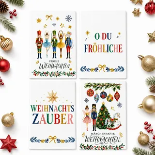 Geschirrtücher Weihnachten 4er Set Mit Nussknacker-Motiven Für Küche | Handtuch Weihnachten im 4er Set, je ca. 40 x 60 cm, aus fein strukturiertem weißem Gewebe für Küche, Backecke und Tisch