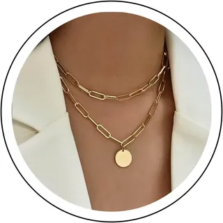 Yienate Punk Mehrschichtige Klobige Halskette Choker Gold Büroklammer Kette Hip-hop Statement Münzen Anhänger Halskette Rock Pailletten Anhänger Mehrschichtige Halskette Charme Schmuck Für Damen