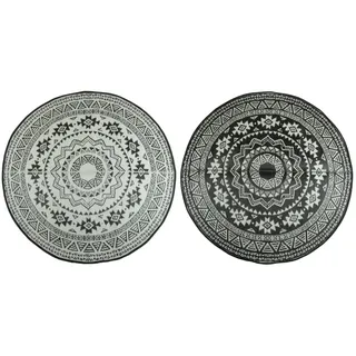 Esschert Design Runder Gartenteppich für Terrasse, Ø 180 cm groß, wasserfest, schwarz-weiß, Schuh-/Fußabstreifer, Tür Vorleger