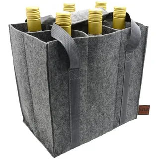 UNUS HOME Flaschenkorb Flaschenhalter 6er Filz, 0.75 l, Flaschenträger Filz anthrazit, robust und modern Flaschentasche grau 0.75 l