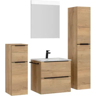Nobilia Badezimmer, Schwarz, Eiche, Holzwerkstoff, 5-teilig, 5 Fächer, 2 Schublade(n),3 Schublade(n) Schubladen, F, 121 cm, Goldenes M, Made in Germany, Griffeauswahl, hängend, Zusatzausstattung erhältlich, Typenvielfalt, Badezimmer, Badmöbelsets & Badmöbelserien, Badmöbel-Sets