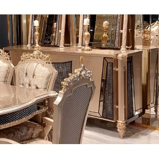 Casa Padrino Luxus Barock Sideboard Grau / Schwarz / Gold - Barockstil Massivholz Schrank mit 4 Türen - Luxus Esszimmer Möbel im Barockstil - Barock Esszimmer Möbel - Barock Küchen Möbel