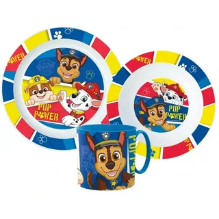 PAW PATROL Kindergeschirr-Set Paw Patrol Chase Marshall Kinder Geschirr-Set 3 teilig (3-tlg), 1 Personen, Kunststoff, Becher Teller Schüssel bunt
