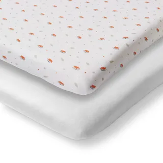 Koru Kids® Fuchs Spannbettlaken 60x120 Baby – 2er Pack – Füchse + weiß – Premium Bettlaken – weiches Jersey – 100% Baumwolle – bei 60° waschbar – Baby Bettwäsche – Made in Belgium