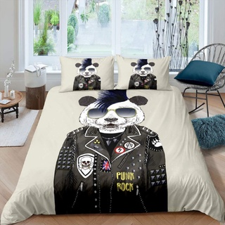 Bettwäsche 135x200 Panda-Punk-Alternative, Weiche GebüRstet Mikrofaser Bettbezug Set mit ReißVerschluss und 2 Kissenbezug 80x80 cm