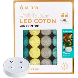 GuirLED - LED Baumwollkugeln Lichterkette USB - Drahtlose Fernbedienung - Baby Nachtlicht 2h - Dual USB 2A Netzteil enthalten - 4 Intensitäten – 24 Kugeln 2.4m - Skandinavisch