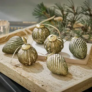 Loberon Weihnachtsschmuck 6er Set Miras, antiksilber | Weihnachten, Winter, Festtage, Handgefertigt, Feines Glas, Zwei Designs im Set