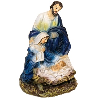 Kaltner Präsente Geschenkidee - Deko Figur Heilige Familie Maria Josef mit Jesus Kind Krippe Krippenblock handbemalt (Höhe 15 cm)