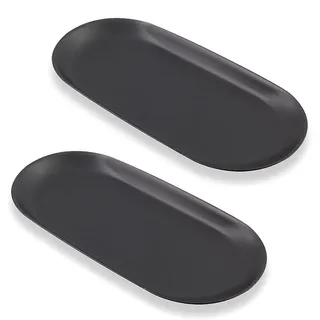VIVIIHOO Deko Tablett Schwarz, 30x12cm Metall Schwarzes Tablett für Desserts,Kosmetika,Schmuck,Kerzen-Packung mit 2 ovale Tablette,Ablageschale&Seifen Tablett für Schönheitsaufbewahrung&Dekoration